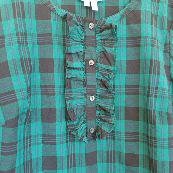 Draper James Plaid Blouse Green Tartan Ruffle Detail Womens size Small - Picture 5 of 11